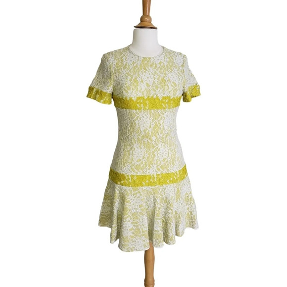 Maryling Luxury Designer Lace Overlay  Midi Dress Ruffle Hem/Sleeves XS/S - Picture 1 of 15